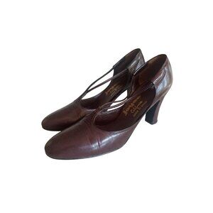 Joyce California Brown Leather Mid-Heel Pumps Size 7N‎ Retro